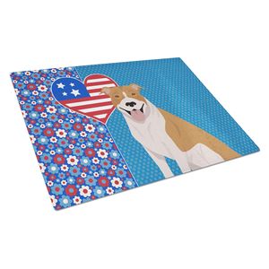 Planche à découper décorative en verre trempé USA American Pit Bull Terrier Planche de service de cuisine de grande taille Planche à découper rouge et blanche - Product Image 1