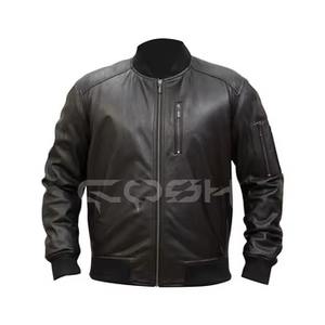 Wholesale Genuine Cowhide Leather Racer <b>Jacket</b> Supplier Padded Shoulder/Sleeve <b>Jacket</b> With Stand Collar & Zip Pockets - Product Image 1
