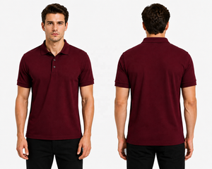 <b>Burgundy</b> <b>Men's</b> Solid <b>Shirt</b> Half Sleeve Collared Front Logo 100% Cotton Knitted Fabric Quick Dry Lightweight Casual Business Wear - Product Image 6