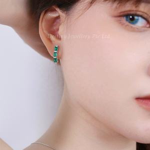 Pendientes de aro plata de primera ley con Esmeralda verde para mujer, aretes, aros, plata esterlina <span class=keywords><strong>2022</strong></span>, Estilo Vintage, 925 - Product Image 6