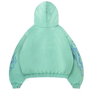 Sudadera con capucha y cremallera frontal personalizada para hombre, estilo oversize, diseño floral, serigrafiada, de algodón verde con forro polar. - Product Image 3