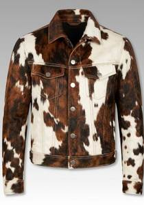 Chaqueta de Cuero Vacuno para Hombre, Estilo Motero, Estampado Animal, Cuello Camisero, Cierre de Cremallera, Corte Regular, para Otoño - Product Image 4