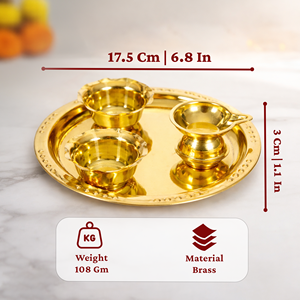 Ensemble d'assiettes rondes en laiton Aarti avec supports pour Diya et Kumkum pour la Pooja quotidienne, les rituels du temple et les occasions festives - Product Image 2