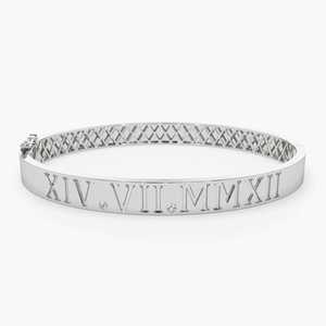 Luxury 14K Solid <b>Gold</b> Roman Numeral <b>Bangle</b> Bracelet Fine Jewelry 0.03 CTW 2 Diamond Female Charm <b>Bangle</b> Bracelets Ready To Ship - Product Image 1