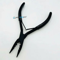 Pince multifonctionnelle en acier inoxydable noir mat à 3 trous pour extensions capillaires, micro et nano perles, réutilisable, vente en gros