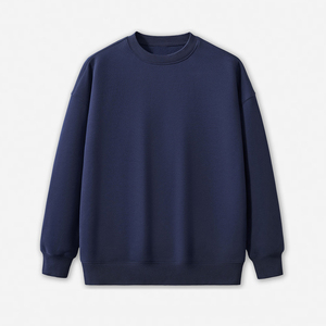 Sweat-shirt à col rond bleu marine pour femme, 100% coton, tricoté, décontracté, coupe classique, couleur unie, manches longues, pull-over d'automne - Product Image 2