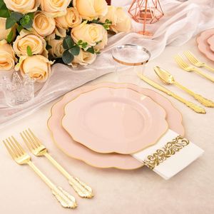 Juego de 175 Platos de Plástico Rosa y Cubiertos Desechables Dorados, Incluye 50 Cuchillos, 25 Tenedores, 25 Cucharas, 25 Decoraciones para Mesa de Fiesta - Product Image 3