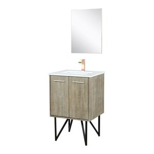 Mobile da Bagno Rustico in Acacia 24 Pollici L X 20 Pollici Set rubinetti in oro rosa con piano in quarzo bianco D, 18 pollici. Specchio 24 Pollici L X 20 Pollici D Bianco - Product Image 4