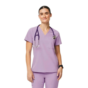 Blouse médicale unisexe violette à col en V avec poche pour stéthoscope, uniforme d'hôpital en tissu sergé Spandex/Polyester, détection d'aiguille - Product Image 1