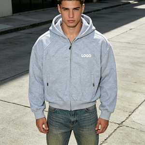 Premium Quality Men's Zipper-Up Terry Print Washed Hooded Sweatshirt Solid Sky Blue Regular Fit Casual Spring Wear 100% Cotton - Product Image 5