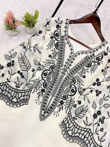 Trending White Black Straight Kurta Palazzo Suit 3 Piece Set Indian Pakistani Casual Party Wear Lawn Cotton Salwar Kameez Dress - Product Image 6