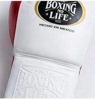Ensemble de boxe MMA No Boxing No Life personnalisable rouge et blanc en cuir de vachette 100% véritable, écologique, durable, avec gants de protection et protège-tête