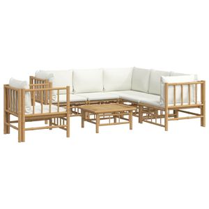 Ensemble de salon de jardin modulaire grand format blanc crème en bambou et polyester, mobilier d'extérieur élégant - Product Image 3