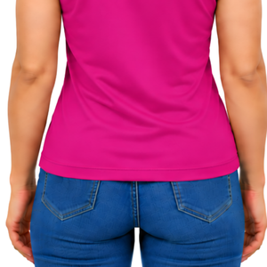 Polo sans manches fuchsia pour femme, col patchwork, coupe ajustée, pour l'équitation et l'entraînement, personnalisable, vente en gros, performance - Product Image 6