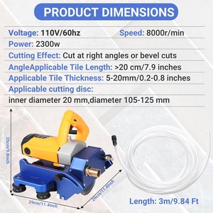 Coupe-carreaux orbital électrique, meuleuse d'angle 2300W 8000 tr/min, longueur de coupe 71 pouces, lames pour coupe humide et sèche, biseautage et chanfreinage - Product Image 6