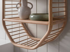 Modern Geometric Rattan wall-mounted shelf Octagon Bamboo Floating Shelf 2-Tier Living Room Hanging <b>Ceramic</b> <b>Vase</b> Storage Rack - Product Image 4