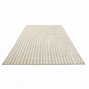 Tapis tufté à la main en laine écologique beige ivoire, motif quadrillé linéaire/épais, antidérapant, pour salon, hôtel, villa - Product Image 3
