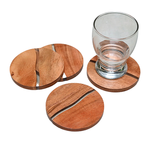 Round Wooden <b>Coaster</b> <b>Set</b> Of 4 Pcs With Wood Finished For Hot & Cold Cover Of Beverage Kitchenware <b>Coaster</b> <b>Set</b> - Product Image 1