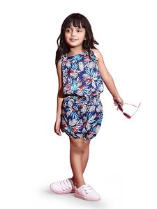 Ensemble short et combinaison sans manches à imprimé floral pour filles, respirant, en polyester et coton, bretelles spaghetti, tenue décontractée - Product Image 1