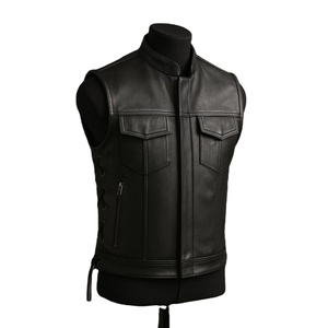Gilet en cuir pour homme, style motard, avec poches zippées, vêtement d'extérieur décontracté streetwear sans manches - Product Image 3