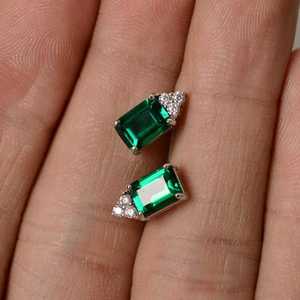 <b>Emerald</b> <b>Stud</b> Earrings Sterling Silver Green Gemstone May Birthstone Jewelry Gift For Women Elegant - Product Image 5