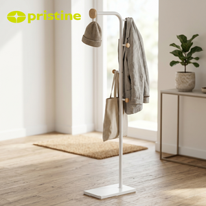 Modern Minimalist Durable Solid Wood Powder Coated Coat Rack 4 Wooden Hooks Freestanding <b>Space</b>-<b>Saving</b> Adjustable Home Furniture - Product Image 3