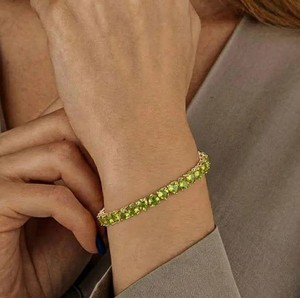 Heart Shape Natural Peridot Charm Sterling Silver Gold Plated Elegant Green Gemstone Tennis <b>Bracelet</b> Luxury Fine Jewelry Women - Product Image 2
