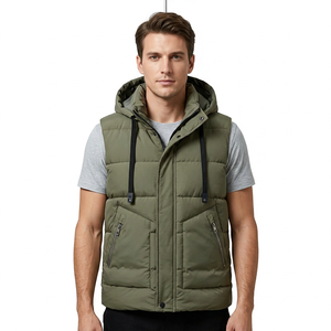 Chaleco Acolchado sin Mangas con Capucha para Hombre, Color Sólido, Cortavientos, de Secado Rápido, Informal, Corte Regular, Relleno de Poliéster, Cierre de Cremallera - Product Image 4