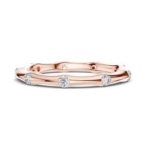 Bague en or rose 14 carats avec contour en bambou biologique et diamant de laboratoire serti, profil sculpté en forme de galet - Product Image 3