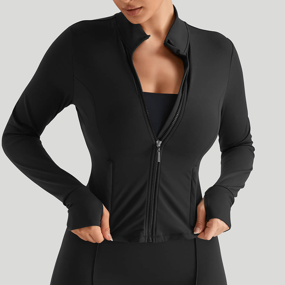 Ladies Regular Fit Lulu Style Yoga Jacket Full Zip Stand Collar Thumbholes Running Gym Workout Breathable Outdoor Four-way Front