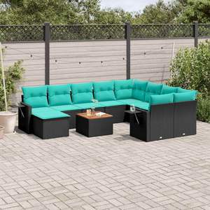 Juego de sofás de jardín de ratán sintético negro de 11 piezas con cojines para muebles de patio - Product Image 1