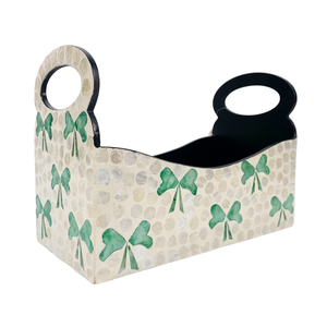 Bol à fruits rectangulaire fait à la main en MDF avec incrustation de Capiz Panier décoratif à motif d'arc vert pour la maison et la table de cuisine pour les fêtes - Product Image 3