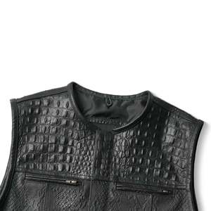 Gilet décontracté pour homme en cuir véritable noir, col en V, simple boutonnage, coupe-vent, sans manches, boutons dorés, couleur unie, pour l'hiver - Product Image 3