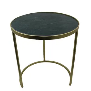 Side Table Round Green Marble on Gold Stand Furniture Kitchen Cabinet Accessories Hand Crafted