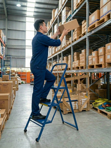 3 <b>Step</b> Steel Folding Ladder 300 lb Load Capacity Compact Anti Slip Ladder for Home Warehouse OEM - Product Image 3