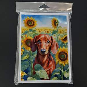 Whimsical Dachshund in Sunflowers A7 Tarjetas de felicitación en blanco Paquete de 8 con sobres 5x7 Tamaño de nota - Product Image 3