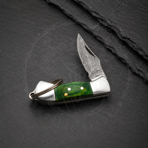 Mini Navaja Plegable con Mango de Latón y Hoja de Acero de Damasco, Pequeña Navaja Utilitaria Plegable para Llavero, Navaja de Regalo - Product Image 3