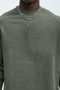 <b>Mens</b> Olive Green Crewneck Sweatshirt Raglan <b>Long</b> <b>Sleeve</b> Fleece Pullover Raw Edge Hem Loose Fit Casual Streetwear Tracksuit <b>Top</b> - Product Image 3