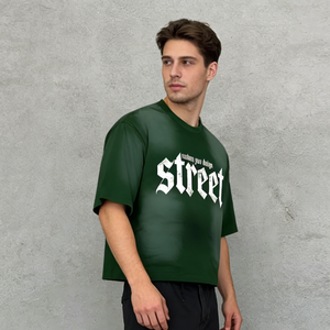 Camiseta Gráfica de Cuello Redondo Oversize de Algodón Pesado con Estampado Desgastado y Hombros Caídos, Estilo Urbano OEM para Hombre - Product Image 5