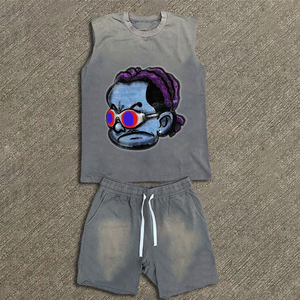 Ensemble de survêtement deux pièces vintage personnalisé 2026 pour homme : T-shirt et short délavés à l'acide avec impression sérigraphiée - Product Image 4