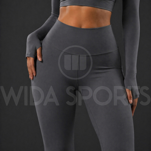 Custom Women Flare <b>Yoga</b> <b>Set</b> High Waist Flare Leggings Long Sleeve Crop Top Gym Outfit Breathable Stretch Activewear <b>Set</b> - Product Image 5