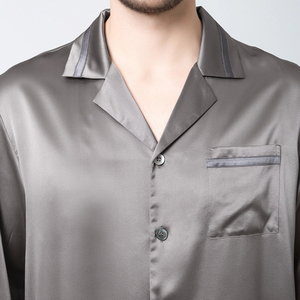 Pyjama en soie glacée VIRAL pour homme, ensemble deux pièces avec revers, manches longues et pantalon long, tenue de nuit en satin grande taille pour homme, collection automne - Product Image 3