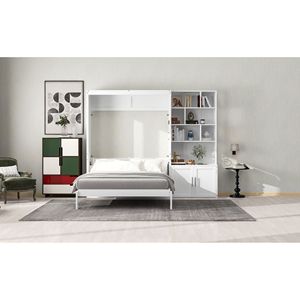 Letto a scomparsa matrimoniale bianco con pratici ripiani e armadietto contenitore - Product Image 6