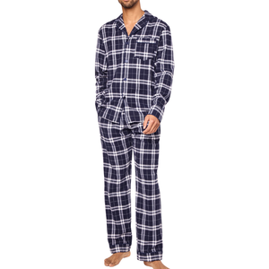 Pijamas de Franela a Cuadros Casuales para Hombre, Ropa de Dormir de Manga Larga, Algodón ODM, Venta al por Mayor, Ajuste Regular, con Bolsillo de Parche - Product Image 4