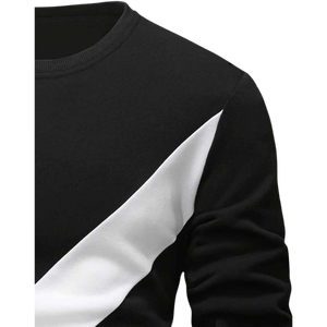 Sweat-shirt en tricot à col rond pour homme, noir et blanc, coupe classique, décontracté, pour l'automne - Product Image 2