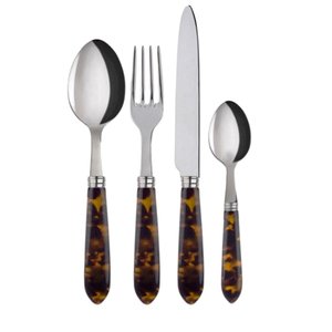 Ensemble de couverts en acier inoxydable Rainbow Titanium 4 pièces, finition miroir, avec poignées à motifs floraux, fourchette et cuillère pour le dîner - Product Image 6