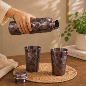 Copper <b>Bottle</b> With Attractive Design Hot Selling Copper <b>Bottle</b> Fully Finished Water <b>Bottle</b> with Diamond Pattern Portable <b>Bottle</b> - Product Image 1