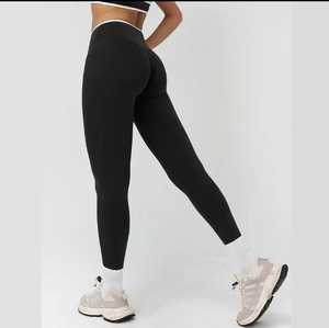 High Waist Leggings With White Stripe Seamless Knitted Sporty Full Length Women's Yoga Pants Compression <b>Tummy</b> <b>Control</b> - Product Image 5