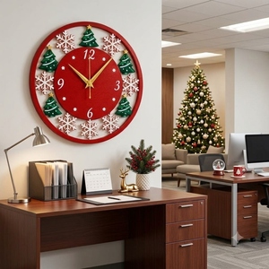 Handcrafted Christmas Theme Wooden <b>Wall</b> Clock Red Green Festive Holiday Season <b>Wall</b> Decor for Living Room Office <b>Desk</b> | - Product Image 2