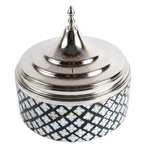 Cazuela de Lujo con Incrustaciones de Madreperla y Tapa de Acero Inoxidable, Olla para Mantener la Comida Caliente |   Juego de Vajilla de Diseño con Base de Madera - Product Image 3